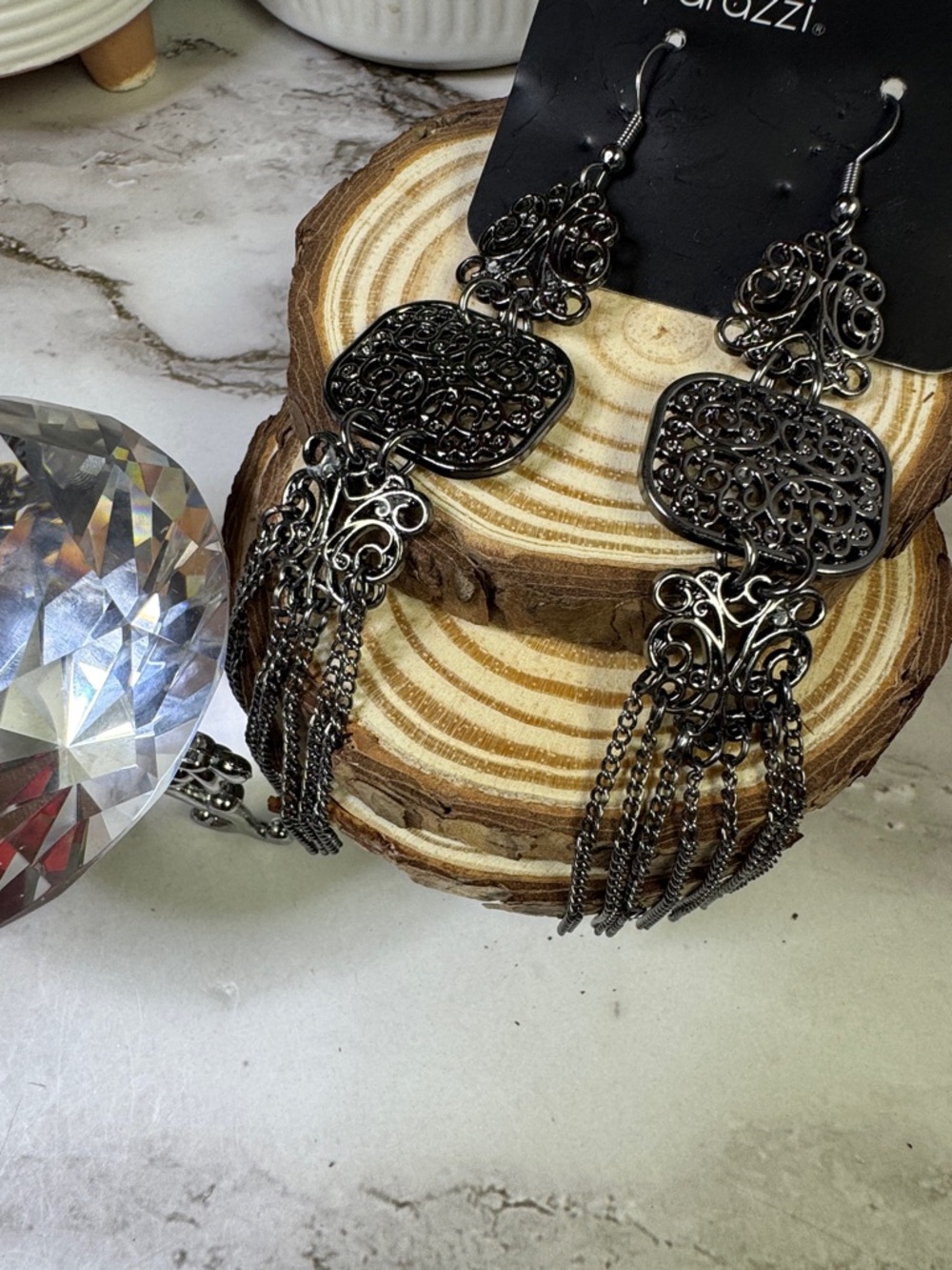 paparazzi Black Filigree Chain Tassel Earrings